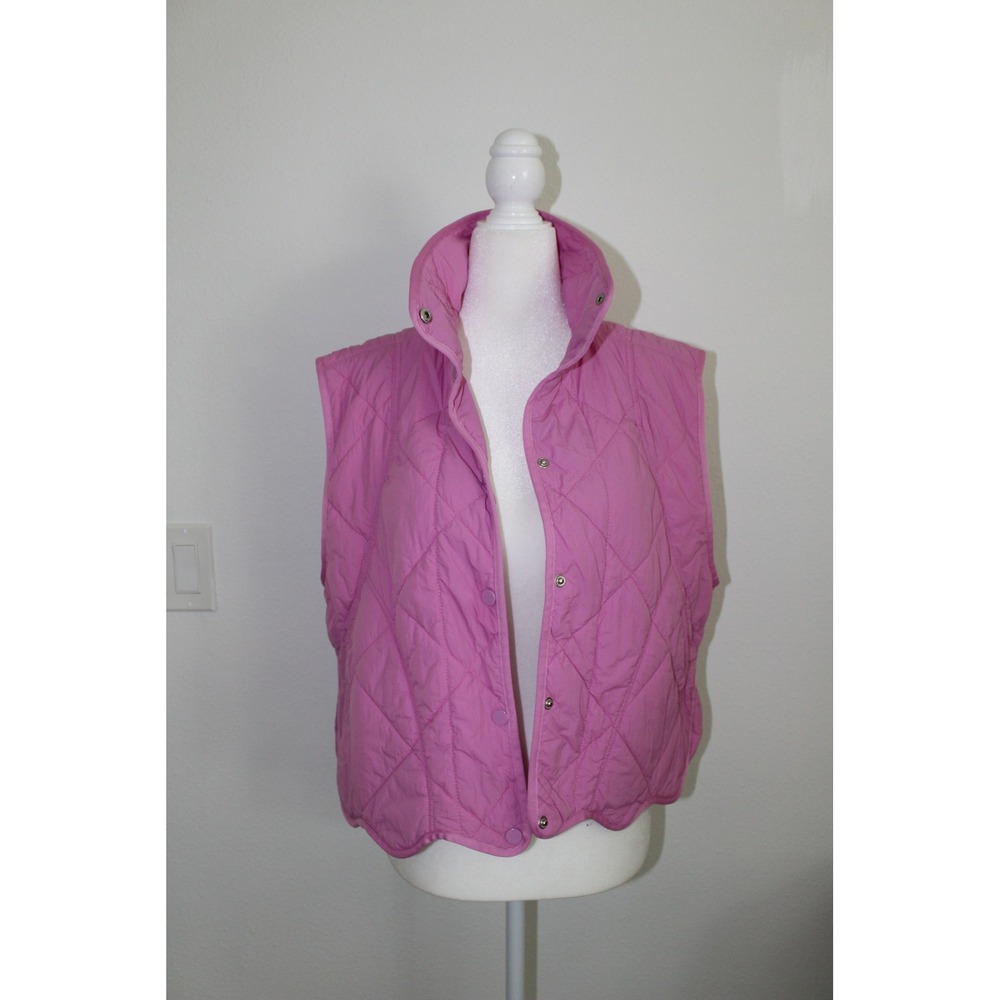 Entro Womens Orchid Pink Quilted Scalloped Hem Snap Front Vest Size Small